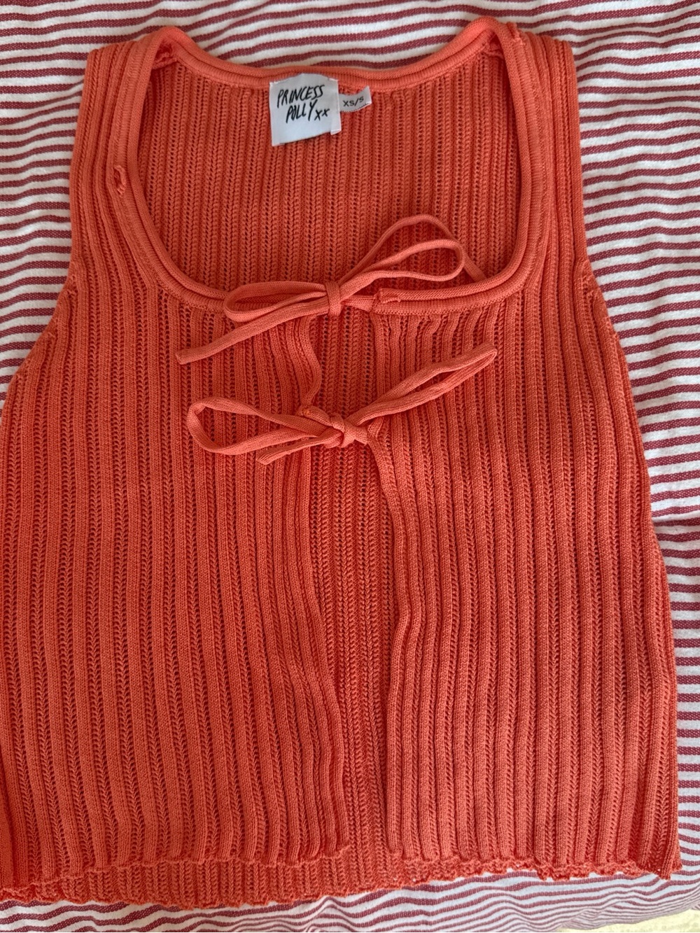 Princess Polly Coral Tie-Front Ribbed Tank
